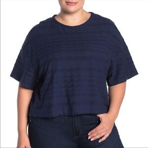 MADEWELL | Textured Dolman Sleeve Cropped Shirt Navy Blue Crewneck Women’s Large
